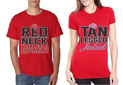 Allntends Unisex Couple Shirt Red Neck Romeo Tan Legged Juliet valentine day - ALLNTRENDSHOP - 1
