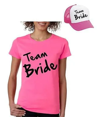 Bride Team Set Of 2  Hats & Women's Tee Shirts Bachelorette party Wedding - ALLNTRENDSHOP - 1