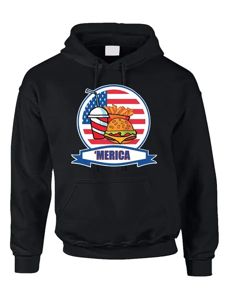Adult Hoodie Fast Food 'merica Love USA 4th Of July Top