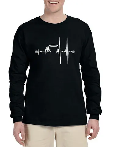 Men's Long Sleeve Coffee Heartbeat Coffee Lovers Tee Shirt