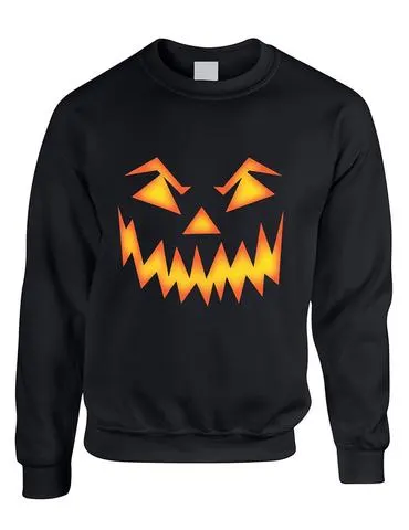 Adult Crewneck Angry Pumpkin Face Halloween Costume Top Idea - ALLNTRENDSHOP