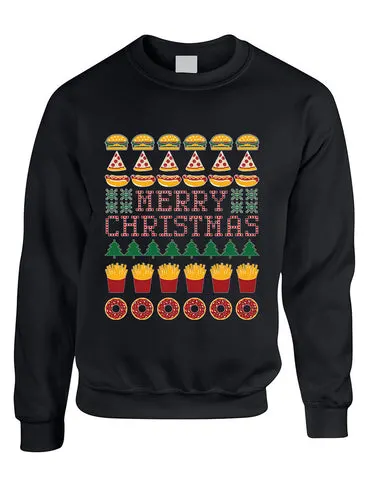 Adult Crewneck Junk Food Merry Christmas Ugly sweater Humor Top - ALLNTRENDSHOP - 1