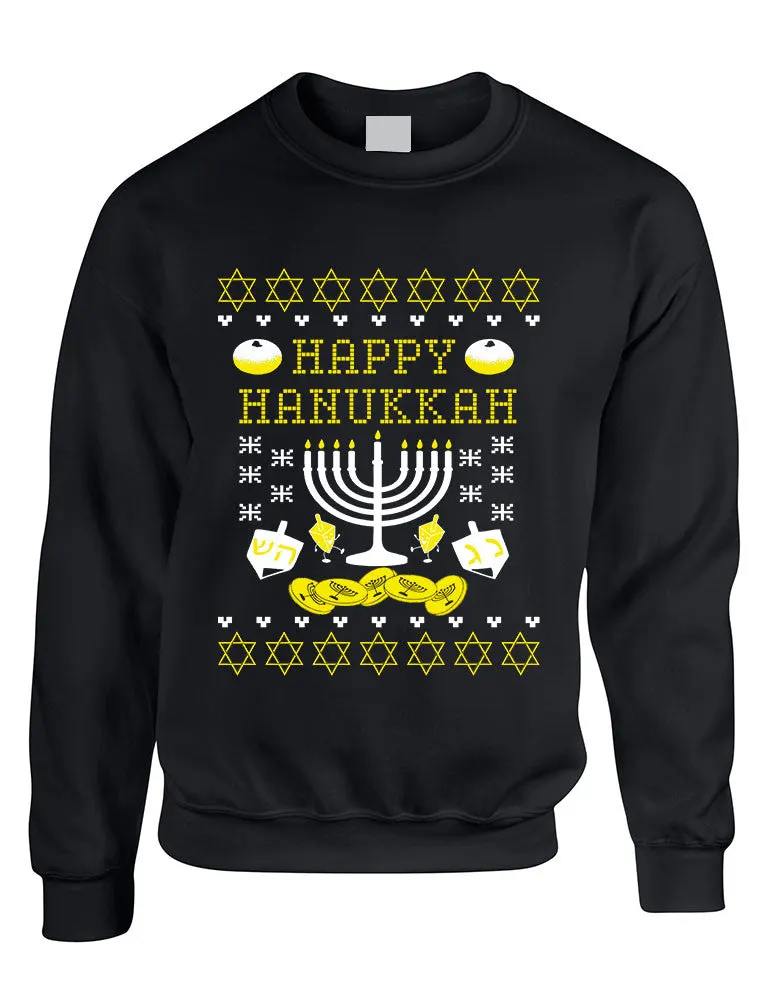 Adult Crewneck Happy Hanukkah Jewish Menorah Ugly Sweater - ALLNTRENDSHOP - 1