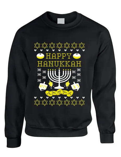 Adult Crewneck Happy Hanukkah Jewish Menorah Ugly Sweater - ALLNTRENDSHOP - 1