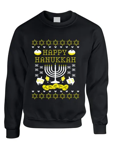 Adult Crewneck Happy Hanukkah Jewish Menorah Ugly Sweater - ALLNTRENDSHOP - 1