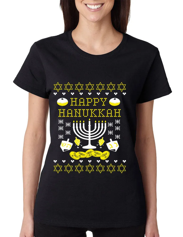 Women's T Shirt Happy Hanukkah Jewish Menorah Tee Shirt - ALLNTRENDSHOP - 1