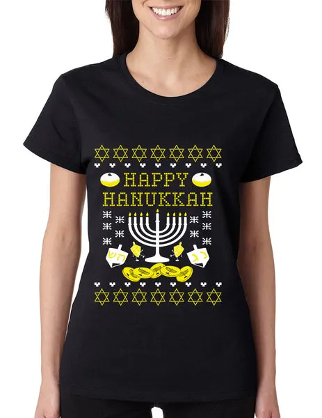 Women's T Shirt Happy Hanukkah Jewish Menorah Tee Shirt - ALLNTRENDSHOP - 1