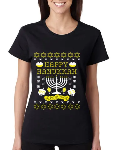 Women's T Shirt Happy Hanukkah Jewish Menorah Tee Shirt - ALLNTRENDSHOP - 1