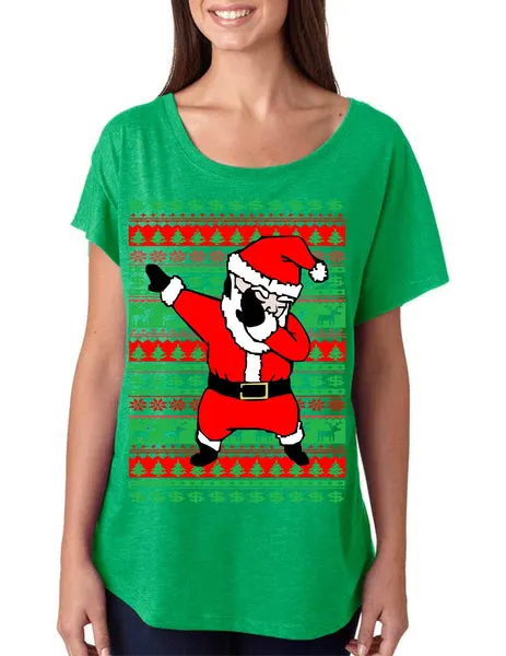 Dabbing santa ugly christmas sweater womens tri-blend dolman shirt - ALLNTRENDSHOP