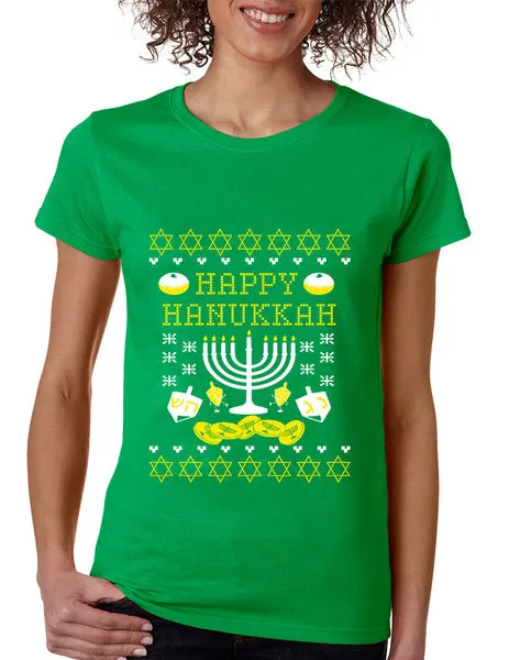 Women's T Shirt Happy Hanukkah Jewish Menorah Tee Shirt - ALLNTRENDSHOP - 3