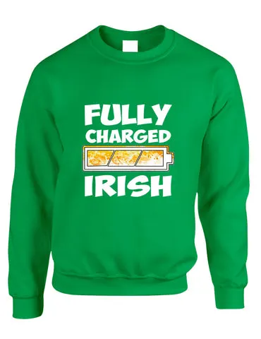 Adult Sweatshirt Fully Charged Irish St Patrick's Day Top - ALLNTRENDSHOP - 1