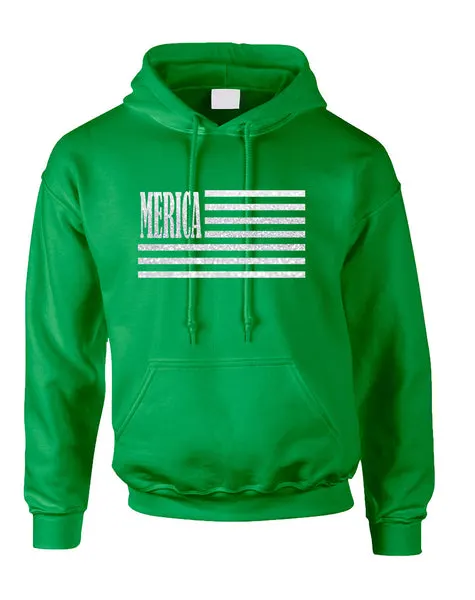 Adult Hoodie Merica Glitter White Flag 4th Of July USA Top