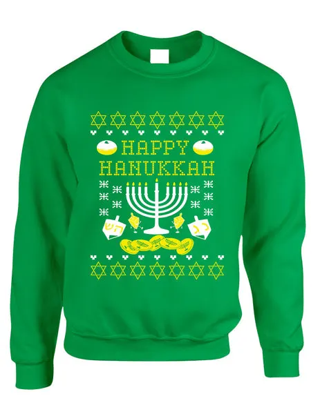 Adult Crewneck Happy Hanukkah Jewish Menorah Ugly Sweater - ALLNTRENDSHOP - 2
