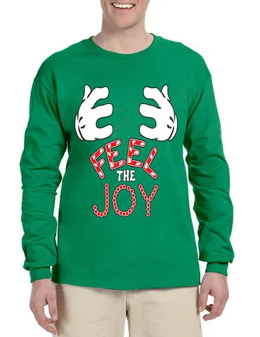 Men's Long Sleeve Feel The Joy Mickey Hands Cute Xmas Shirt