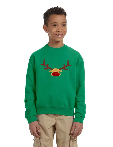 Kids Crewneck Reindeer Face Christmas Gift Cool Xmas Top