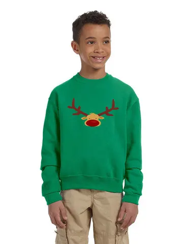 Kids Crewneck Reindeer Face Christmas Gift Cool Xmas Top
