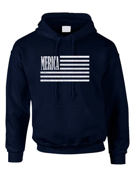 Adult Hoodie Merica Glitter White Flag 4th Of July USA Top