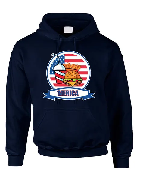 Adult Hoodie Fast Food 'merica Love USA 4th Of July Top