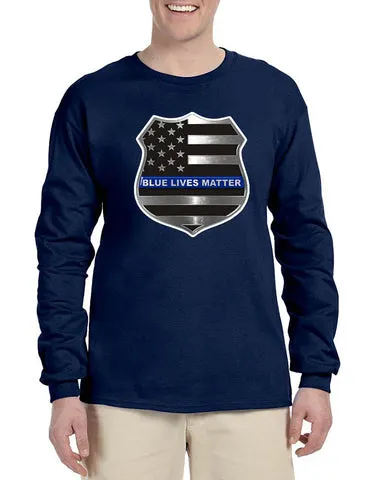 Men's Long Sleeve Blue Lives Matter Ameican Flag Shirt