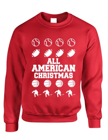 Adult Crewneck All American Christmas Love Sport Holiday Top - ALLNTRENDSHOP - 1
