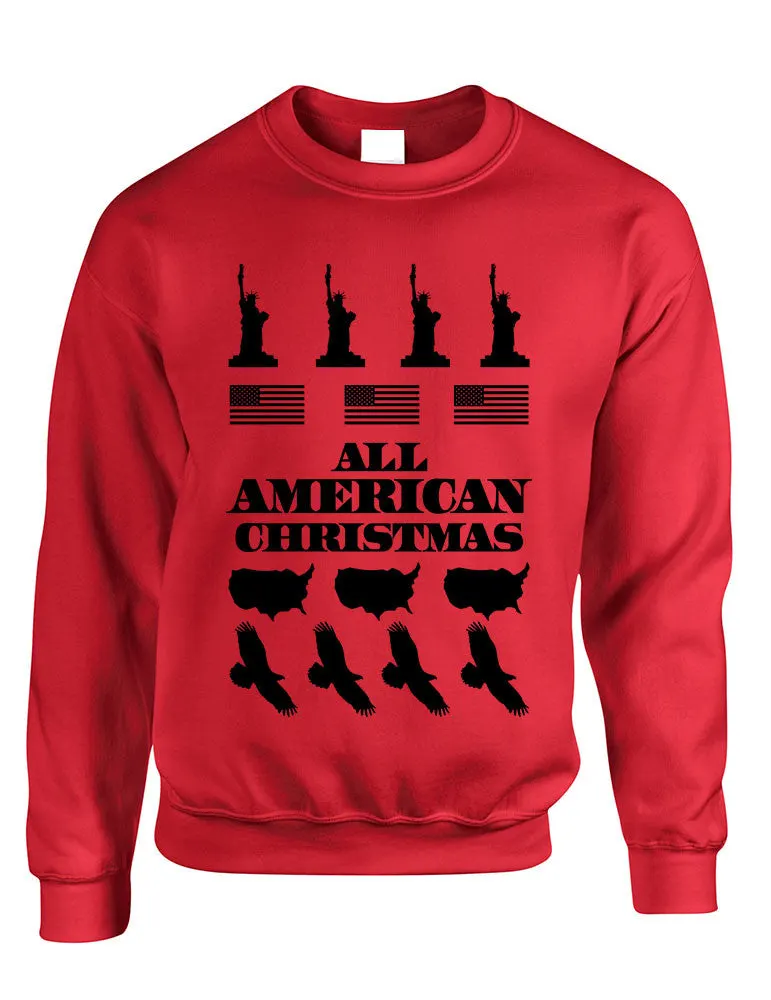 Adult Crewneck American Christmas Ugly Sweater Love USA Top - ALLNTRENDSHOP - 1