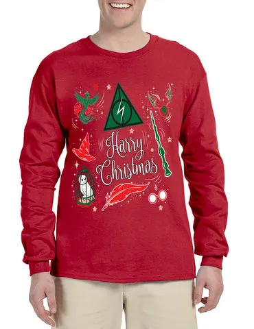 Men's Long Sleeve Harry Christmas Cool Ugly Xmas Holiday Shirt