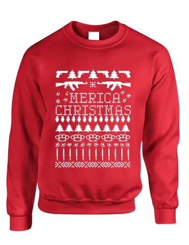 Adult Crewneck 'merica Ugly Christmas Sweater Love USA Holiday - ALLNTRENDSHOP - 1