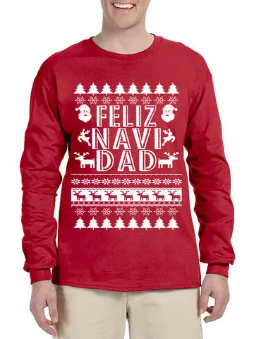 Men's Long Sleeve Feliz Navidad Ugly Xmas Holiday Gift Cute Tee