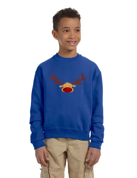 Kids Crewneck Reindeer Face Christmas Gift Cool Xmas Top