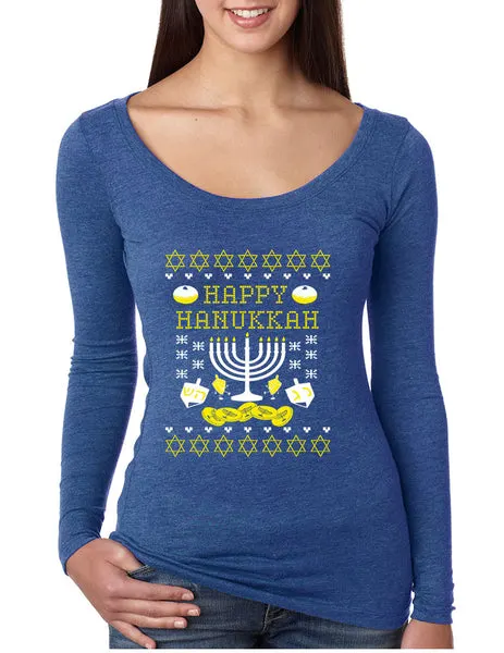 Women's Shirt Happy Hanukkah Jewish Menorah Shirt Holiday - ALLNTRENDSHOP - 4