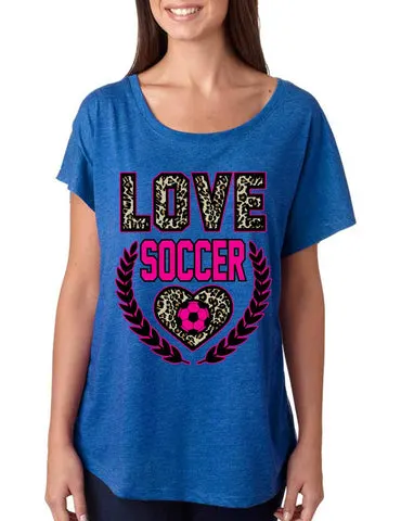 Love Soccer Leopard Womens Tri-Blend Dolman shirt - ALLNTRENDSHOP - 1
