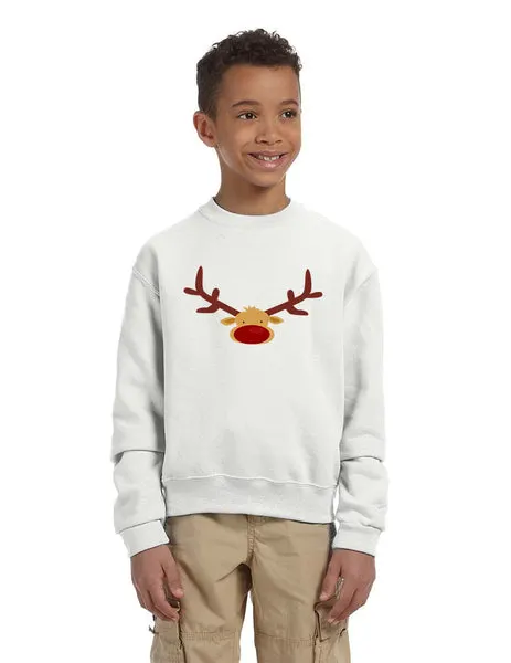 Kids Crewneck Reindeer Face Christmas Gift Cool Xmas Top