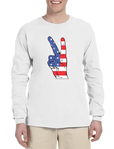 Men's Long Sleeve American Flag Hand 4th Of July Shirt