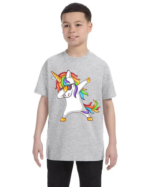 Kids Youth T Shirt Dabbing Unicorn Cute Girly Dancer Tee Rainbow Dab