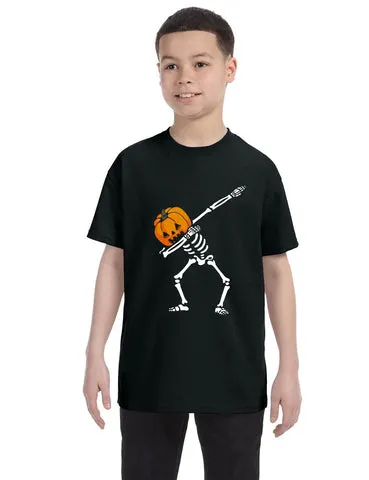 Kids Youth T Shirt Dabbing Pumpkin Cute Halloween Dab Skeleton Scary