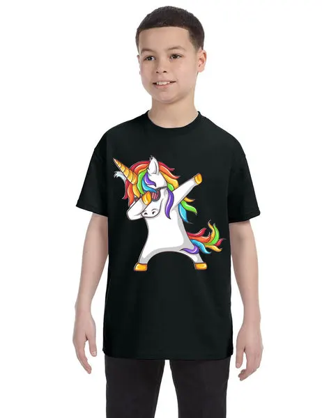 Kids Youth T Shirt Dabbing Unicorn Cute Girly Dancer Tee Rainbow Dab