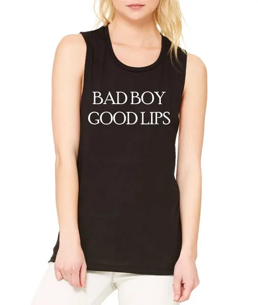 Women's Flowy Muscle Top Bad Boy Good Lips Cool Top - ALLNTRENDSHOP - 2