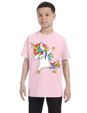 Kids Youth T Shirt Dabbing Unicorn Cute Girly Dancer Tee Rainbow Dab
