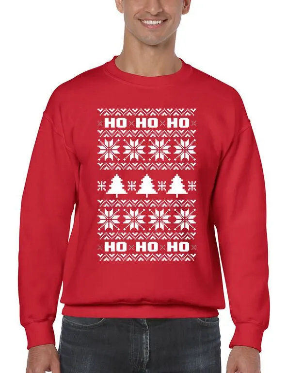HO HO HO Men's Crewneck Sweatshirt Ugly Christmas Sweater - ALLNTRENDSHOP