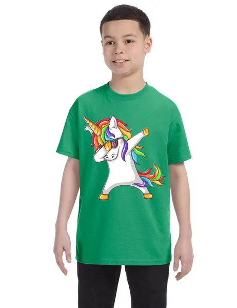Kids Youth T Shirt Dabbing Unicorn Cute Girly Dancer Tee Rainbow Dab
