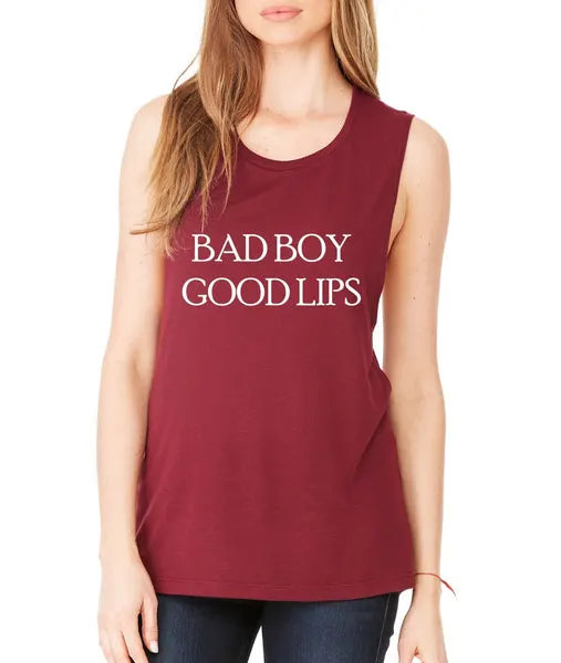 Women's Flowy Muscle Top Bad Boy Good Lips Cool Top - ALLNTRENDSHOP - 3