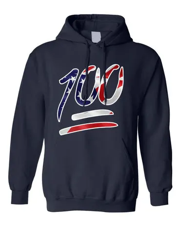 Adult Hoodie 100 Emoji USA Flag 4TH Of July Top Cool American Parade