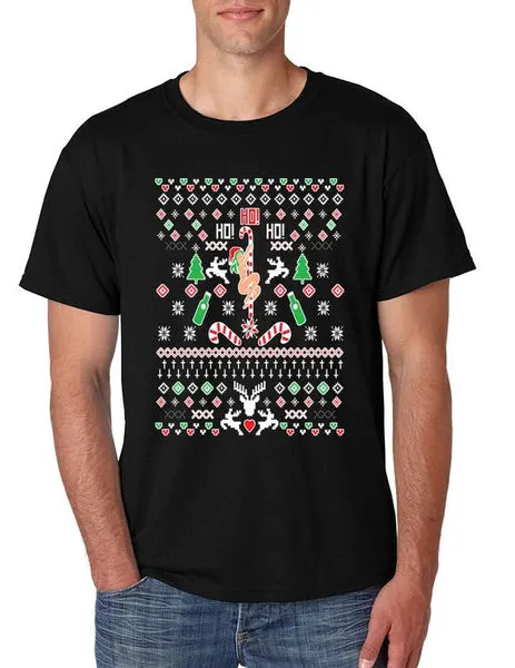 HO HO HO Christmas Dancer Men's Tee Shirt Ugly Christmas Sweater - ALLNTRENDSHOP