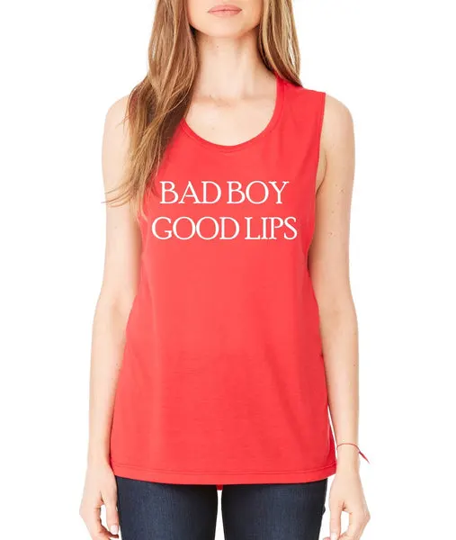 Women's Flowy Muscle Top Bad Boy Good Lips Cool Top - ALLNTRENDSHOP - 4